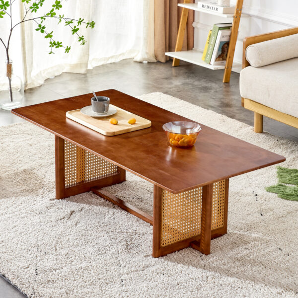 Chinese style log wind Imitation rattan Walnut color tea table rectangular solid wood coffee low table small family living room tea table