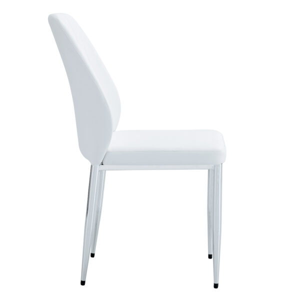 f9064fd16b6944fd9d82b4036619b7d1_ea6d1f02f53b11750c534673f8357888 Set of Eight White PU Comfort Dining Chairs (17.7"x25").Dining chair with extended backrest,WHITE PU,Silver metal legs,Suitable for various places such as family restaurants, hotels, coffee shops,etc.