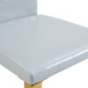 Table and chair set.71 * 35.4 inch rectangular dining table.Tempered Glass Tabletop,Golden 7-shaped Metal Table Legs.Paried With 8 Light Gray PU dining chairs, Golden Metal Legs.Simple and versatile.