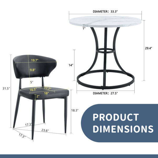 f961df8f9fe14880802fc21bfef661a2_06fdf259d5cd1b27f7f5dde852f7afc1 Table and chair set.A Modern Minimalist Circular Dining Table With A Diameter Of 33.3 Inches.Paired With 4 Black Minimalist Ergonomic Dining Chair, With A Curved Backrest For Comfortable Design.