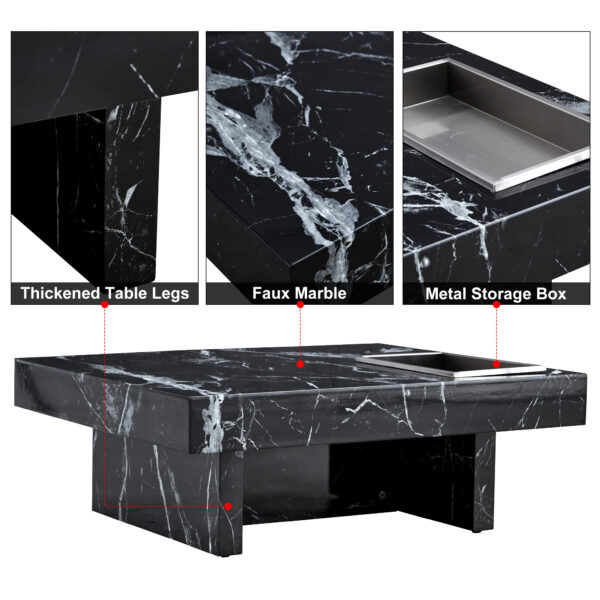 A modern and practical coffee table made of MDF material with black patterns. The fusion of elegance and natural fashion  31.4"*31.4"*12"