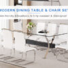 Table and chair set.Elegant Transparent Tempered Glass Dining Set - 71"x35.4" with 8 White PU Chairs with silver C-tube metal leg.