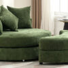 Orisfur. 360° Swivel Accent Barrel Chair with Storage Ottoman & 4 Pillows, Modern Chenille Leisure Chair Round Accent for Living Room, Green