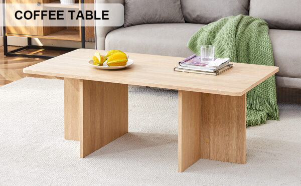 A modern and practical wood colored coffee table. The coffee table is made of medium density fiberboard material and is suitable for living rooms, bedrooms, and study rooms. CT-2O