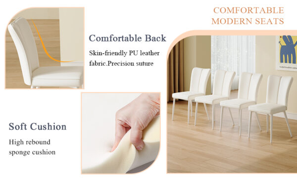 f99d797edef94eafa160b81e8c0c93a9_aa49e5d367fac26cd98c07e66d941dea 55"x31.5"Cream-Style White MDF Dining Table Set with 4 Armless Chairs.MDF Tabletop and metal legs.The backrest of the dining chair has a vertical line design.Adding a warm atmosphere to your family.