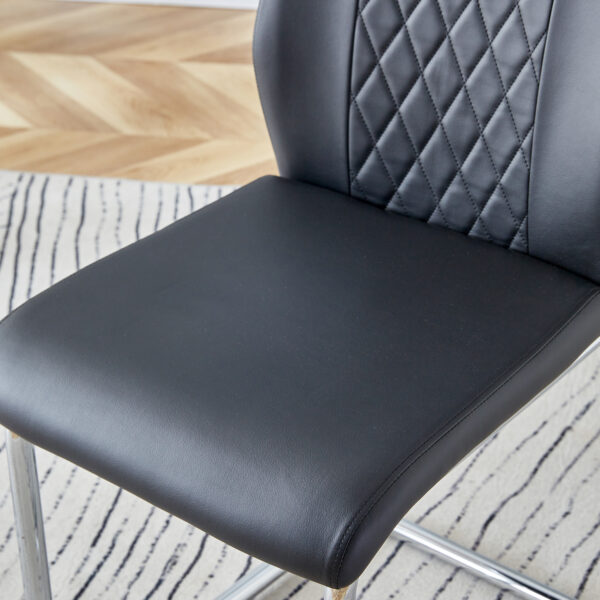 f9c15c4eb13e4638831e114bf28cce41_0617390a15100e15aed9421796b94e0f Table and chair set.63*31.4 Inch Luxurious Cold Jade Sintered Stone Dining Table Set - 6 Black High-quality PU Chairs With Arched Silver Metal Legs.Perfect For Dinner Room,Meeting Room,Kitchen,etc.