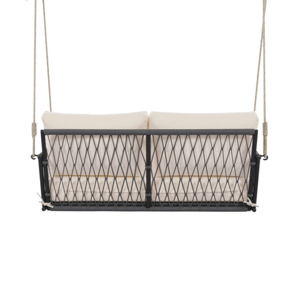 TREXM 1-Piece Woven Rope Outdoor Swing Sofa with Soft Cushions Seating 2 for Patio, Courtyard and Balcony (Beige)