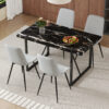 Table and chair set.Modern Black Marble Pattern MDF Dining Table Set-55"x31.4" with 4 Extended Seat Cushion PU Dining Chairs.Light Gray Cushion.Iron Pipe Spraying Chair Legs.