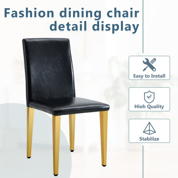 fa0cf535208846f29e45ece7a00bd720_34a7eb8d1b014b6a1105ee94112d05da Two Black PU dining chairs, Golden Metal Legs.Simple and versatile, comfortable and accompanied. Exquisite and versatile dining chairs unlock a comfortable new experience.(Set of 2)