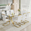 Dining table. Modern tempered glass dining table. Large modern office desk with gold plated metal legs and MDF crossbars, suitable for both home and office use. Kitchen. 79 ''x39''x30 '' 1105