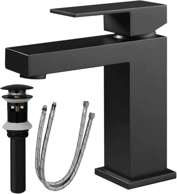 fa393d8ac58d4b48a720e4271fee2e1d_0705f70dc7a306170a026fb04d6e2776 Single Handle Bathroom Faucet, Matte Black Single Hole Bathroom Faucet, Solid Brass Modern Bathroom Sink Faucet Basin Vanity Square Bathroom Faucet with Pop-up Drain & Water Supply Hoses