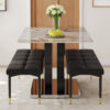 Table and chair set.63*31.5 Inch Pandora Pattern Sintered Stone Dining Table Set,MDF material OC shaped bracket,Paired With 2 Benches,A Choice of Subtle Luxury for Modern Homes.