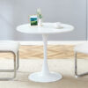 Table and chair set.Hourglass-Shaped Stable Small Round Table -31.9" * 31.9" With 2 Soft and Comfortable White PU Chair With Arched Metal Silver Leg.Create Your Exclusive Low-Key Luxury Space.