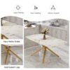 Table and chair set, large modern minimalist rectangular dining table, 0.39-inch imitation marble tabletop and golden metal legs, soft leather seats. F-1537