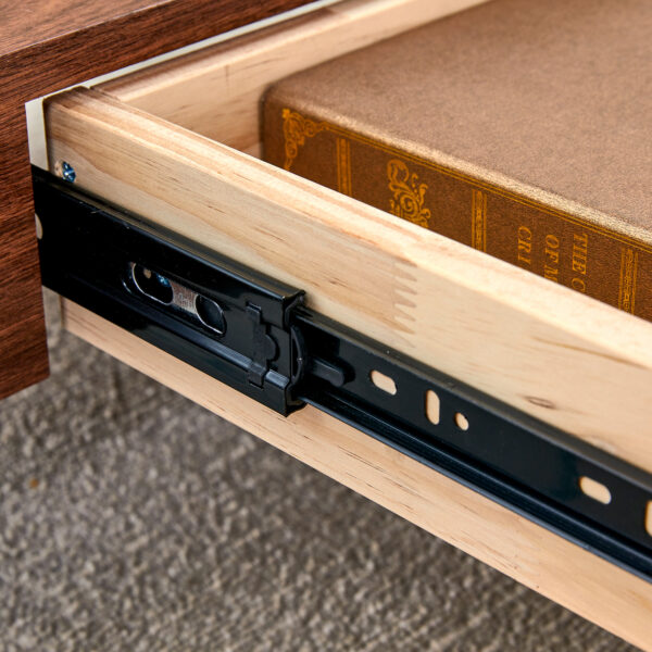 43.3 Inch Modern Two-Tier Coffee Table - Clear Tempered Glass and Dark Wood Grain, Multifunctional Storage Design.The bottom tier includes a drawer.Can be used as a coffee table,side table,etc.