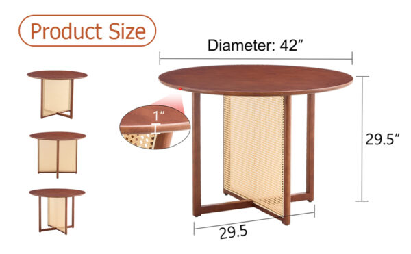 Chinese countryside retro solid wood round table, simple modern imitation rattan table, wooden table, desk. Suitable for dining room, living room, office