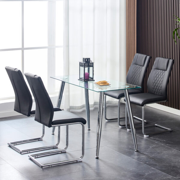 Modern Dining Chairs with Faux Leather Padded Seat Dining Living Room Chairs Upholstered Chair with Metal Legs Design for Kitchen, Living, Bedroom, Dining Room Side Chairs Set of 6 (Black+PU ) C-001