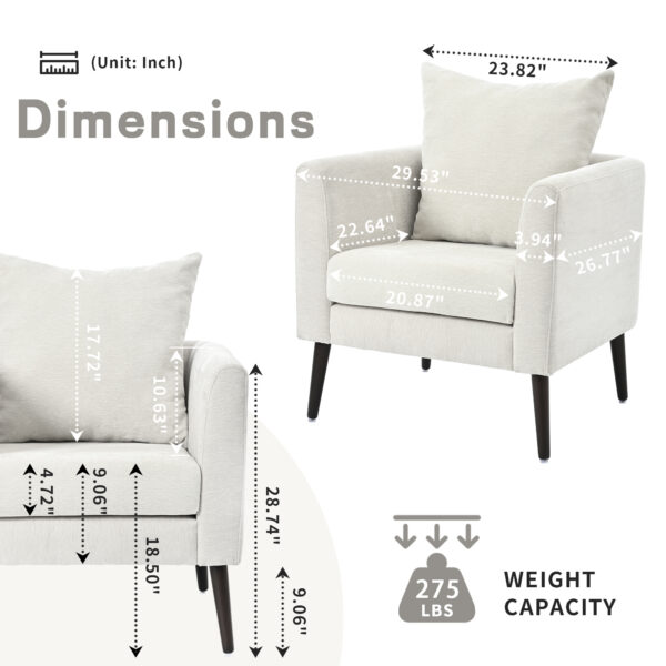 fb3595743b114afbb6f58a3735546cad_ed84f557fee7e0d9529eb08a3430fa28 Modern Chenille Accent Chair, Upholstered Armchair for Living Room ,Mid Century Fabric Lounge Chair w/ Pillow, Comfortable Reading Chair with Wood Legs for Living Room, Bedroom,Reception Room (Beige)