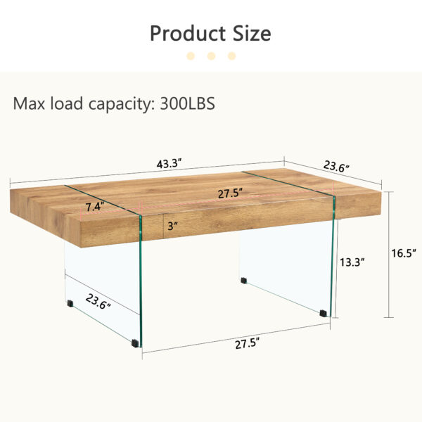 fb6e58df3dce4ba684cc00c8165119e9_72ee259c4858229cc7810790d7d13e51 43.3"x23.6" Wood colored texture sticker MDF Coffee Table with Tempered glass legs.Suitable for Living Room.It can be used not only as a coffee table but also as a side table or display stand.