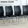 Four black dining chairs. Modern chairs from the Middle Ages. Made of PU material cushion and silver metal legs. Suitable for restaurants and living rooms C-009