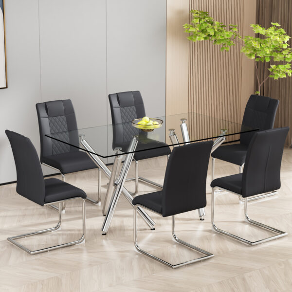 Modern Dining Chairs with Faux Leather Padded Seat Dining Living Room Chairs Upholstered Chair with Metal Legs Design for Kitchen, Living, Bedroom, Dining Room Side Chairs Set of 6 (Black+PU ) C-001