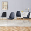 Set of Four Black PU Comfort Dining Chairs (17.7"x25").Dining chair with extended backrest,BLACK PU,Silver metal legs,Suitable for various places such as family restaurants, hotels, coffee shops,etc.