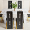 Table and chair set.63"*35.4" White Imitation Marble Pattern MDF Dining Table Set - 6 PU Chair With Black Saddleback, Geometric Pattern Backrest,Golen Curved Metal Leg..Suitable For Various Scenes.