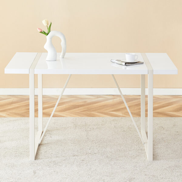 fbddd06d14c44dc8b5ac59ce1d4ae221_666cc7097c5599ba173bf1f2928d0e3a Industrial rectangular MDF Cream style dining table for 4-6 people with 1.5 inch thick MDF top and white metal legs frame for work desk, kitchen, terrace, dining room