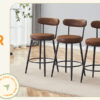 Fashionable and Comfortable - Two Sets Of Rrgonomic High Leg Bar Chairs, With Brown Technology Fabric Cushions That Are Soft And Comfortable,Black Metal Legs. The Total Height is 35.5 Inches.