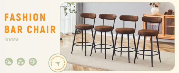 fbebd6d1962848eda3f82278c8b9eef0_2fb5e7bd170034deabda4edc93b66caa Fashionable and Comfortable - Two Sets Of Rrgonomic High Leg Bar Chairs, With Brown Technology Fabric Cushions That Are Soft And Comfortable,Black Metal Legs. The Total Height is 35.5 Inches.