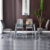 Modern Dining Chairs with Faux Leather Padded Seat Dining Living Room Chairs Upholstered Chair with Metal Legs Design for Kitchen, Living, Bedroom, Dining Room Side Chairs Set of 4 (Grey+PU)C-001