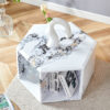 Hexagonal MDF coffee table, characteristic pattern stickers, multi-hole design to give more storage space, simple and convenient design makes it suitable for all kinds of style scenes.