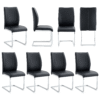 Luxury Simple Arch Chair - Set of 8 Black PU Material High Resilience Dining Chair with Arched Metal Silver Leg.Packed In Two Boxes.