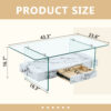 43.3 Inch Modern Two-Tier Coffee Table - Clear Tempered Glass and White Marble Texture, Multifunctional Storage Design.The bottom tier includes a drawer.Can be used as a coffee table,side table,etc.