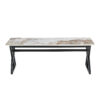 A coffee table is made of rock slab material, with a natural and smooth marble pattern on the surface, which complements the modern design of the black metal legs and adds a touch of fashion.47*23.6