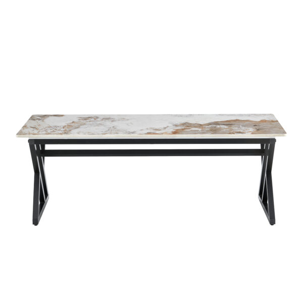 fc5228b3f9d14cb799ff3b00173a10ed_37a9f6b5a8b1759f6aceb68914ccf762 A coffee table is made of rock slab material, with a natural and smooth marble pattern on the surface, which complements the modern design of the black metal legs and adds a touch of fashion.47*23.6