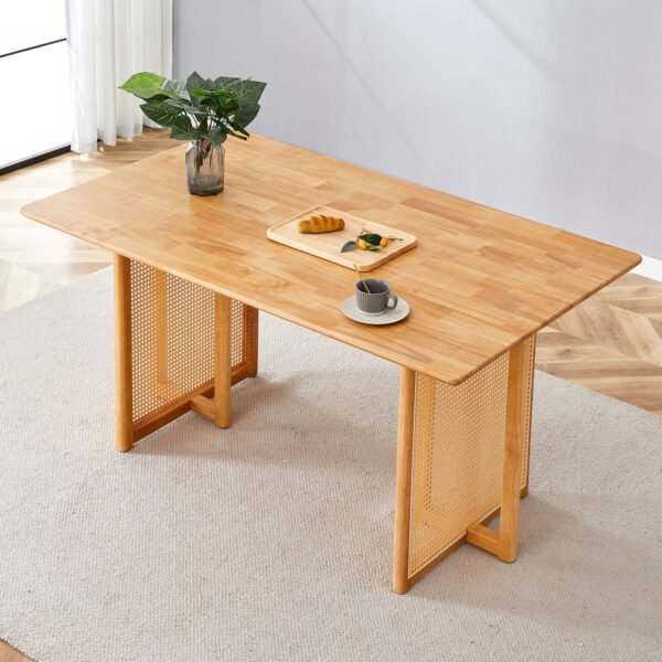 fc6218df655046f0bf9e3243f3040930_1595cd877d02365f83f2d368ebcbb21b Chinese country retro solid wood dining table, simple modern imitation rattan dining table, wooden dining table.Suitable for dining room, living room, office.Natural Style Solid Wood Dining Table.