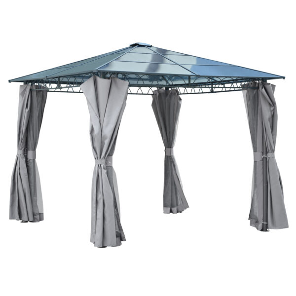 TREXM 10'x10' Hardtop Outdoor Gazebo with Polycarbonate Roof, Patio Gazebo with Aluminum Frame, Mosquito Netting and Privacy Screens for Shade and Rain, Backyard Tent for Backyard, Garden, Lawn (Grey)