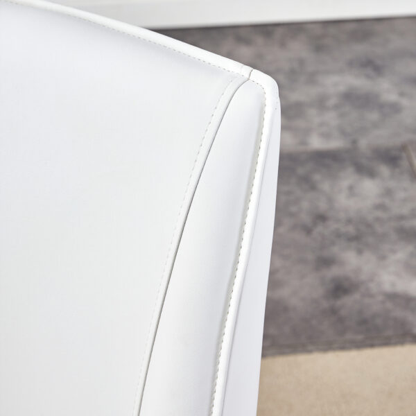 fd3937a0cbe94edb98db1ddad2ca0719_97a00d6692e1cc462bc1f6fbd0be884e Table and chair set.31.5 Inch Elegant White Marble Pattern Round Dining Table - Suction Molding Annular Texture.Paired With 2 White PU Material High Resilience Dining Chairs.