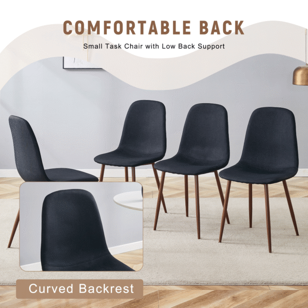 Table and chair set.A 47.3-inch diameter modern spliced color circular dining table - double-layer storage.Paired With 4 Black Linen-Cotton Material High Resilience Dining Chair with Metal Walnut Leg.