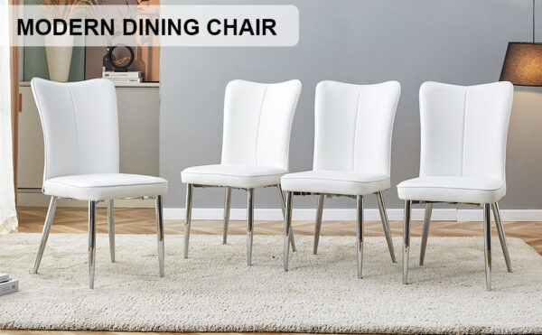 fd50c3a490e1422c8d84997d4dba4a3f_20231018_6de28f3a84d26c58b4f3ea2386cc788d Modern minimalist dining chairs, office chairs. 4-piece set of white PU seats with silver metal legs. Suitable for restaurants, living rooms, and offices. C-008