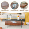 43.3 Inch Modern Two-Tier Coffee Table - Clear Tempered Glass and Dark Wood Grain, Multifunctional Storage Design.The bottom tier includes a drawer.Can be used as a coffee table,side table,etc.