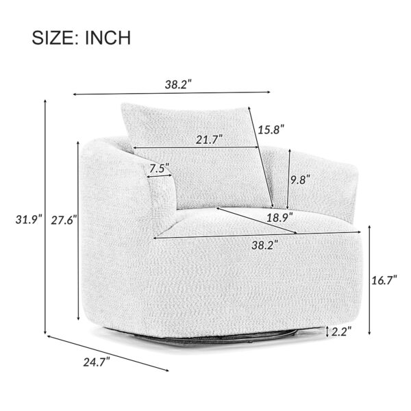 360° Swivel Chair, 38.2" Accent Chair Sofa, Upholstered Swivel Barrel Sofa Chair with a Throw Pillow for Living Room, Bedroom, Office and Hotel, Grey