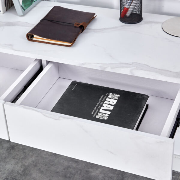 White environmental protection MDF minimalist dresser, desk, desktop computer desk, with double drawer storage space, simple home, perfect for various styles of home environment.