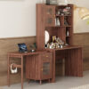 Computer Desk with 90 Degree Rotating Desktop, 43x70 Inch Office Desk with Storage Drawer and Cabinets, Gaming Desk with Shelves, Writing Desk for Study, Work Desk for Home Office Bedroom Living Room