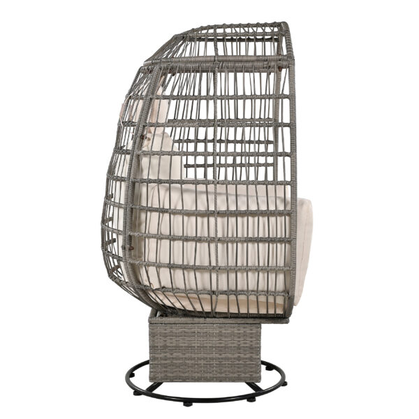 TREXM Outdoor Swivel Chair with Cushions, Rattan Egg Patio Chair with Rocking Function for Balcony, Poolside and Garden (Grey Wicker + Beige Cushion)