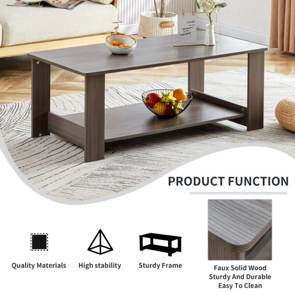 fdc8977f83b744c591b97260f9b094dd_20231011_b8ab585b0ef15d4b689436bd3249e1a0 A modern and practical gray textured coffee table,tea table.Double layered coffee table made of MDF material,. Suitable for living room,bedroom and study room. 43.3"*21.6"*16.5" CT-16