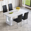 Table and chair set.64.5x35.4 Inch Stylish White Marble Textured Dining Table.Paried With 4 Black PU dining chairs, Silver Metal Legs.Simple and versatile.High Elasticity Sponge Filling.