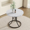A Modern Minimalist Circular Dining Table With A Diameter Of 33.3 Inches, An Elegant And Practical Choice.White Marble Textured Pattern Desktop, Paired With Uniquely Shaped Metal Leg.