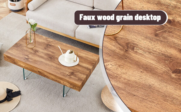 fdefafef25644b72a10d976008fb8670_6c2ebdd618806eb6d709dc96923ac014 Natural Style MDF Coffee Table - 39.3"x21.6" with Tempered Glass Legs.Density Board Sticker,Reinforced Glass.